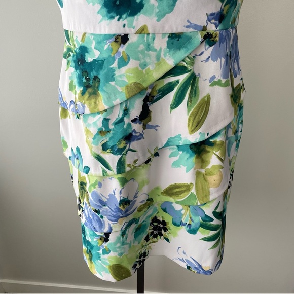 Laura Petites Floral Midi Dress Sleeveless White Blue Turquoise Size 14 - Picture 4 of 8